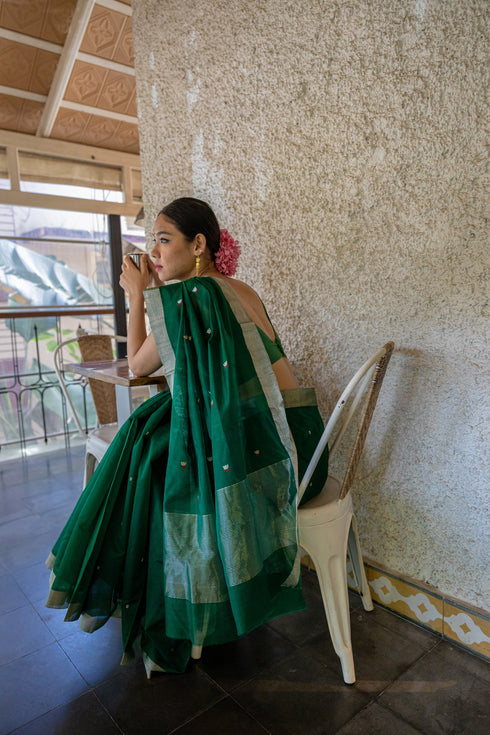 Handloom Cotton Silk Green Saree